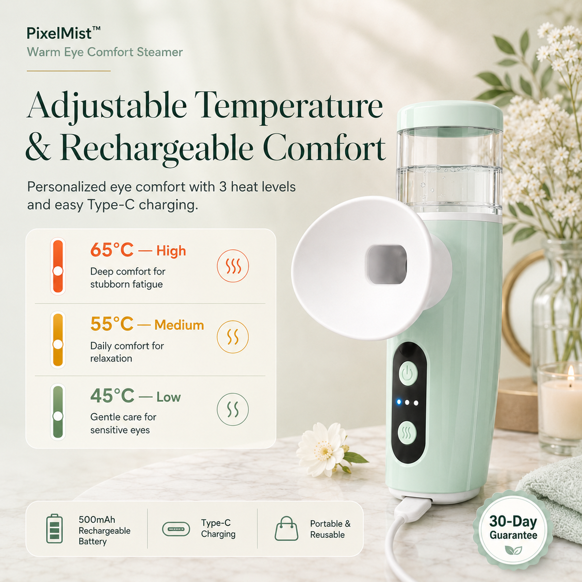 PixelMist™ Eye Comfort Steamer – Warm Mist Eye Relaxation Device