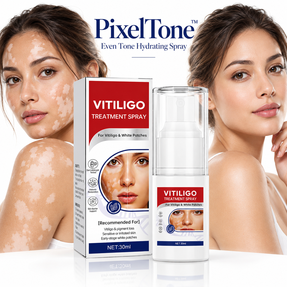 PixelTone™ Even Tone Hydrating Spray 30ml bottle and packaging on a clean white background